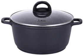 Тенджера Luigi Ferrero Hanna FR-245M 24x11.5 см, 4.4 л, Мраморно покритие, Стъклен капак с отвор за пара, Индукция, Черен