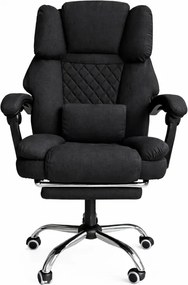 Ергономичен офис стол с подложка за крака и масаж - черна тъкан