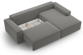 Светлосив кадифен сгъваем/с място за съхранение ъглов диван (десен ъгъл) Jodie – Micadoni