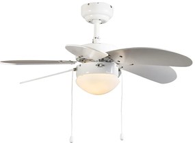 Вентилатор за таван бял с дървен принт 80 см с издърпващ се ключ - Fresh