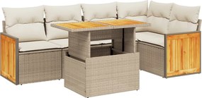 3273949 vidaXL Градински диван с възглавници, 6 части, бежов полиратан