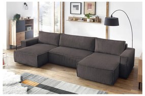 Кафяво-сив сгъваем ъглов диван от рипсено кадифе (U форма) Nihad – Bobochic Paris