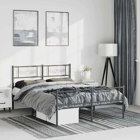 355287 vidaXL Метална рамка за легло с горна и долна табла, черна, 150x200 см