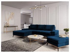 Кралско син ъглов разтегателен диван с кадифена тапицерия , ляв ъгъл Astre - Windsor &amp; Co Sofas