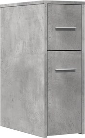 855280 vidaXL Тесен скрин за баня с колелца, бетонно сив, инженерно дърво