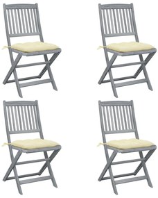 3064580 vidaXL Сгъваеми градински столове, 4 бр, с възглавници, акация масив