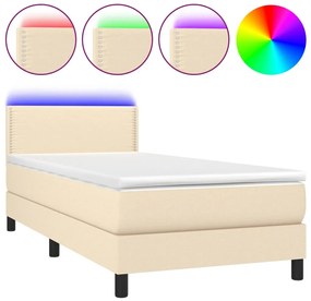3133058 vidaXL Боксспринг легло с матрак и LED, кремаво, 100x200 см, плат