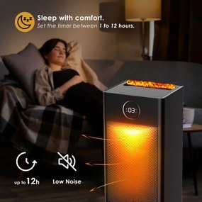 Разопакован: Отоплител и овлажнител 2в1 HomeVero HV-SFH1500, 1500 W, 3D Пламък, Дистанционно, Таймер, Осцилация, 15-45 C, Черен