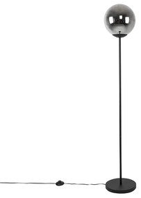 Подова лампа в стил арт деко черна с опушено стъкло - Pallon