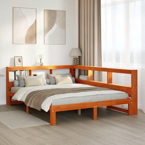3324399 vidaXL Легло с етажерка за книги, без матрак, 135x190 см, бор масив