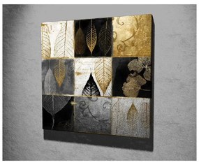 Живопис върху платно Златни листа, 45 x 45 cm - Wallity