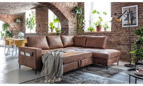 Кафяв разтегателен ъглов диван от изкуствена кожа (десен ъгъл) Lofty Lilly – Miuform