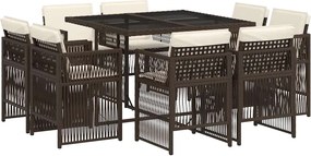 3211017 vidaXL Градински трапезен комплект възглавници 9 части кафяв полиратан