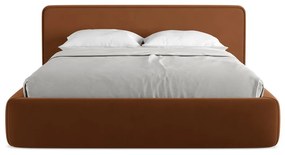 Двойно легло теракотено тапицирано с място за съхранение и включена подматрачна рамка 160x200 cm Kiana – Makamii