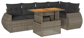 3327266 vidaXL Градински диван с възглавници, 6 части, полиратан, сив