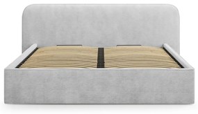 Светлосиво двойно тапицирано легло с място за съхранение с включена подматрачна рамка 140x200 cm Elizabeth – Micadoni