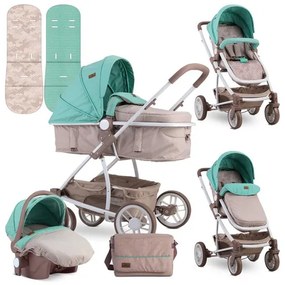 Детска комбинирана количка S-500 SET LORELLI - Beige&Green DOTS