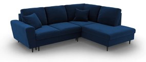 Син кадифен разтегателен ъглов диван с място за съхранение (десен ъгъл/L форма) Kyoto – Cosmopolitan Design