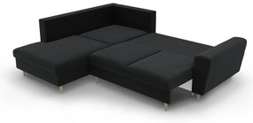 Черен кадифен разтегателен ъглов диван с място за съхранение (ляв ъгъл/L форма) Kyoto – Cosmopolitan Design