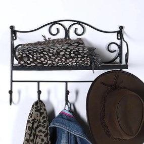 Черна метална стенна закачалка с рафт 42 cm Almeria – Garden Pleasure