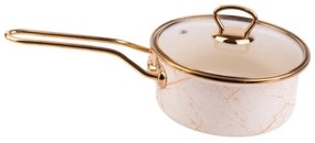 Касерола със стъклен капак Goldmann GM 4521-18B, 18x9 см, 2л, Емайл, Индукция, Бял/Старо Злато