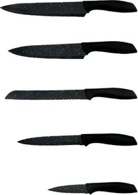 Комплект ножове с поставка ZEPHYR ZP 1633 BS5AS, 6 части, Неръждаема стомана, Мраморно покритие, Черен