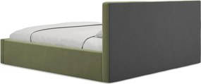 Зелено кадифено двойно легло 140x200 cm тапицирано с място за съхранение и включена подматрачна рамка Hiko – Makamii