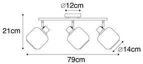 Спот за таван черен с опушено стъкло удължен 3-светлинен - Zuzanna