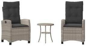 365230 vidaXL Бистро комплект с възглавници 3 части светлосив полиратан