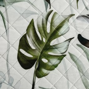 Кадифено ватирано одеяло - модел на тропически листа от монстера Ширина: 220 см | Дължина: 240 см
