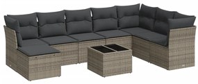 3249899 vidaXL Градински комплект диван с възглавници 9 части сив полиратан