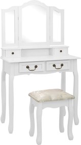 289318 vidaXL Комплект тоалетка с табуретка, бял, 80x69x141 см, пауловния