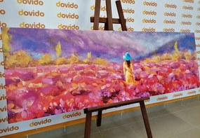 Картина на платно – Момиче в жълта рокля в лавандулово поле