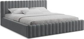 Сиво двойно легло 180x200 cm тапицирано с място за съхранение с включена подматрачна рамка Lemi – Makamii