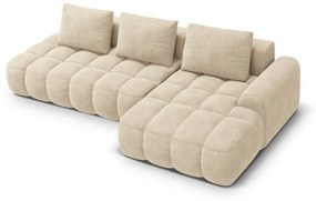 Бежов кадифен сгъваем/с място за съхранение ъглов диван (десен ъгъл) Linz – Cosmopolitan Design