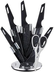 Комплект ножове с поставка BACHMAYER BM 313, 7 части, Ножици, Неръждаема стомана, Черен