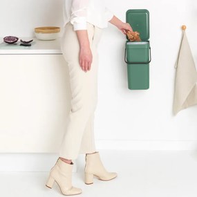 Кош за разделно събиране на боклук Brabantia Sort&Go 1003234, 12 л, Дръжка, Възможност за стенен монтаж, Тъмнозелен