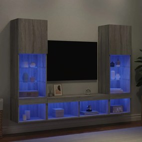 3216695 vidaXL ТВ стенни модули с LED, 5 части, сив сонома, инженерно дърво