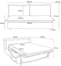 Бежов разтегателен диван от рипсено кадифе 184 cm Isadora – Bobochic Paris