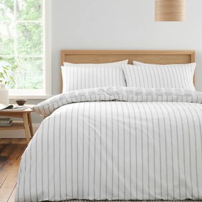Сиво двойно памучно спално бельо 200x200 cm Ashford Stripe – Bianca