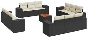 3257708 vidaXL Градински диван с възглавници, 13 части, черен, полиратан