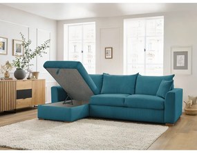 Син разтегателен ъглов диван от рипсено кадифе (променлив) Augustin – Bobochic Paris
