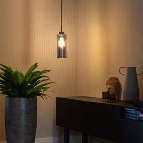 Висяща лампа в стил арт деко черна с опушено стъкло - Laura