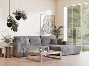 Сив шенилов сгъваем/с място за съхранение ъглов диван (десен ъгъл) Maze – Maison de Rêve