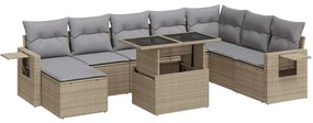 3326530 vidaXL Градински комплект диван с възглавници 9 части бежов полиратан