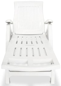 43586 vidaXL Шезлонг с подложка за крака, пластмаса, бял