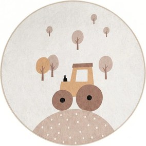 Бежов детски килим подходящ за пране ø120 cm Tractor World – Mila Home