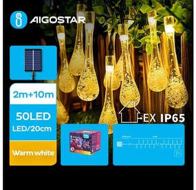 Aigostar - LED соларен декоративен низ 50 LED/8 функции 12м IP65 топло бяло