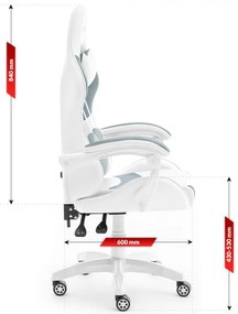 Стилен геймърски фотьойл в бяло-сиво HC RAINBOW