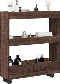 855247 vidaXL Тясна количка за съхранение 3 нива кафяв дъб инженерно дърво